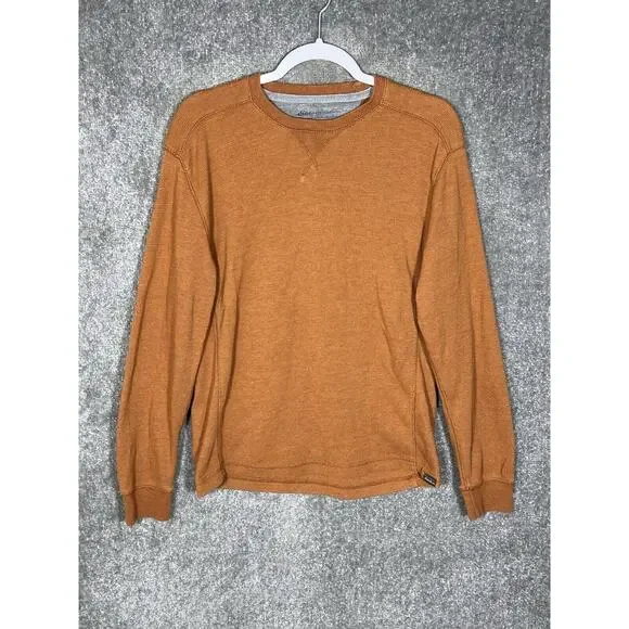 Eddie Bauer Waffle Knit Shirt Mens Size Small Orange-Brown Crew Neck Long Sleeve - Picture 1 of 9